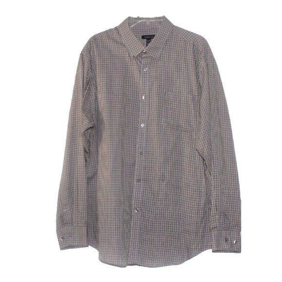 Van Heusen Men's Button Down Shirt Brown Gray Tan Ivory Check XL 17-17 1/2 - Picture 1 of 6
